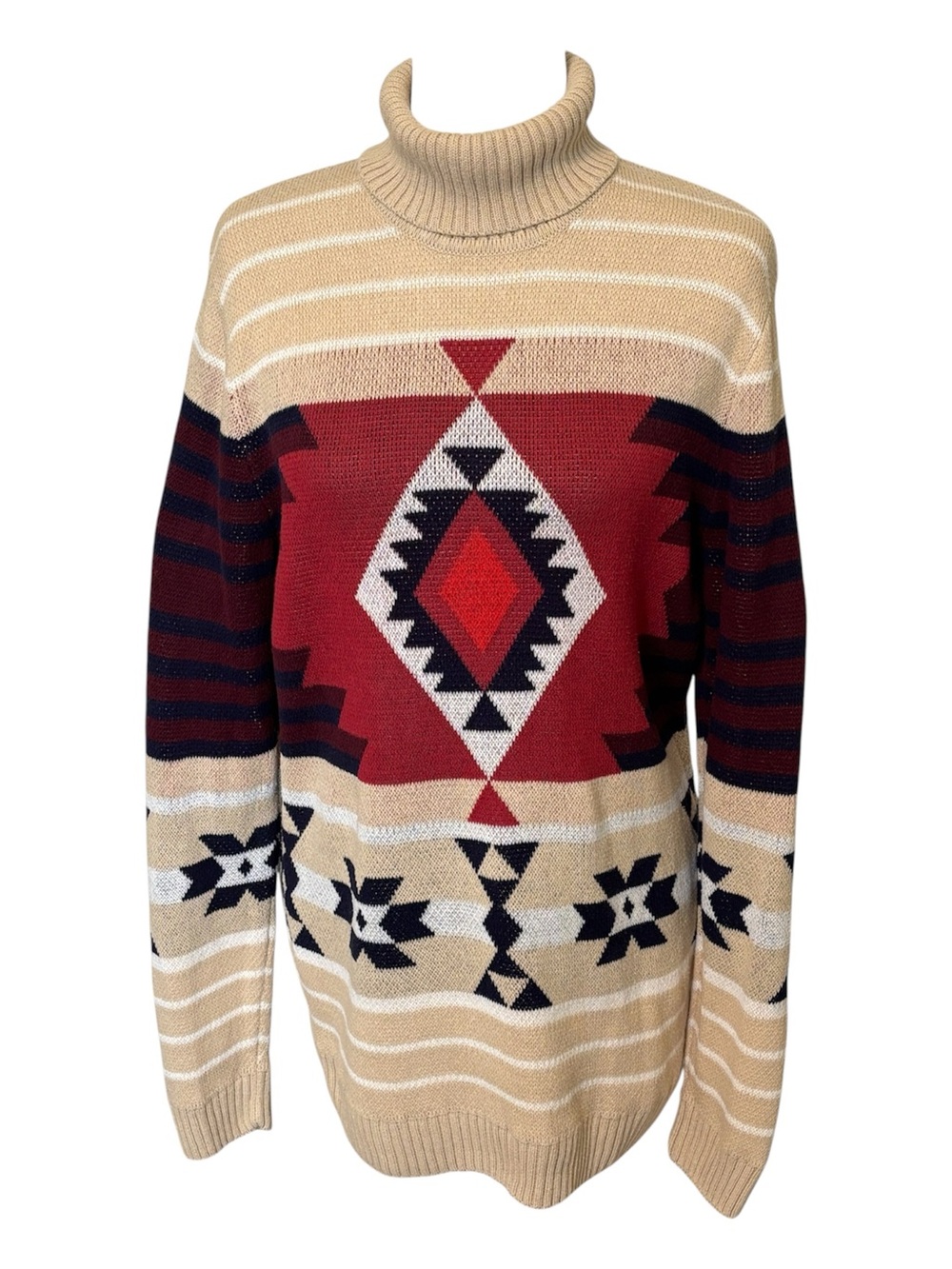 CLUB ROOM Southwestern Style Cotton Knit Turtleneck Tunic Sweater Size Medium